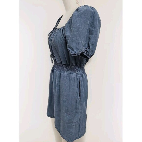Anthropologie Cloth And Stone Linen Tie Front Mini Dress Pockets Blue Size XS - Picture 3 of 11